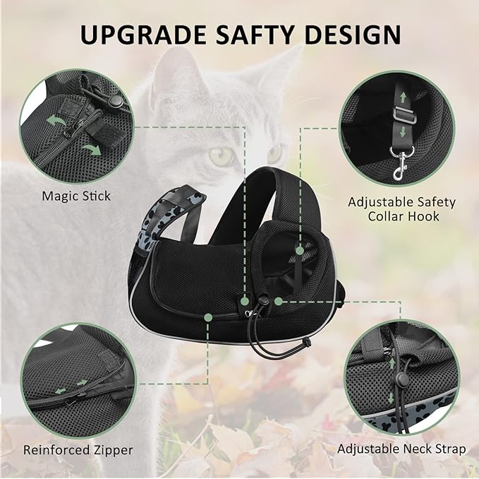 Gloppie Dog Carriers for Small Dogs Pet Sling Carrier Hands Free Cat Sling Travel Puppy Bag Satchel Mesh Dog Purse Bag Cute Grey