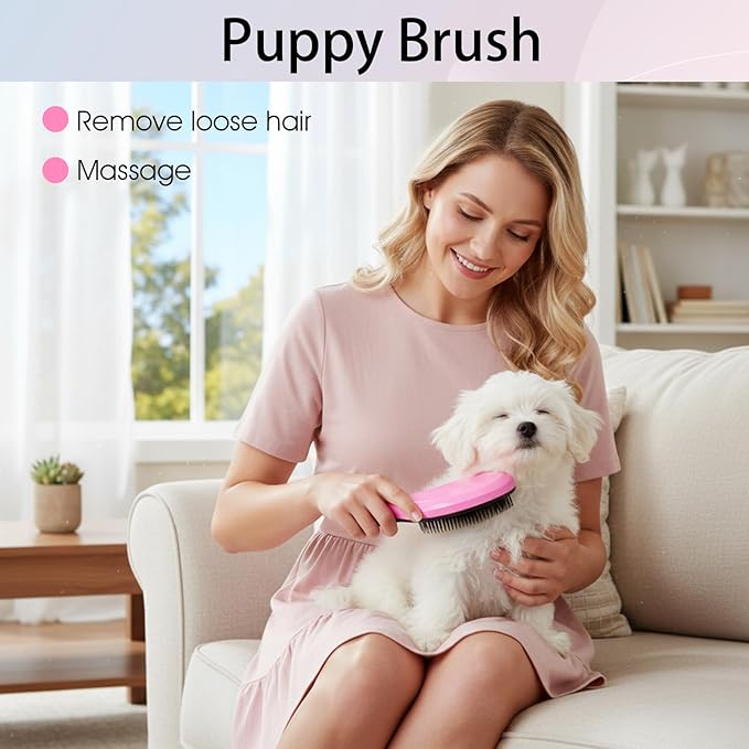 Small Dog Brush - Puppy Brush for Small Dogs, Soft and Comfortable,Perfect for Yorkie, Shih Tzu, Maltipoo & Maltese, Cat, Rabbits,Gentle Hair Remover for Easy Pet Grooming at Home (Blue)