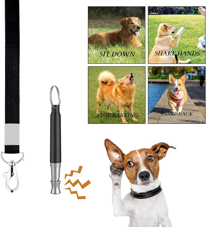 4-in-1 Dog Training Set, Puppy Training Treats- Dog Treat Training Pouch, Dog Whistle, Dog Doorbells, Dog Clicker, Ideal Gift for First Time Pet Owners, Training Dog Owners (Black)