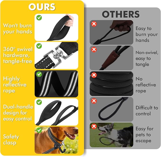 XiaZ 6FT Slip Leash for Dogs,Dog Leash with Comfortable Flat Collar and Soft Padded Double Handle,Nylon Reflective No Pull Leashes for Small Medium Large Dogs, Training Walking Running (Black)