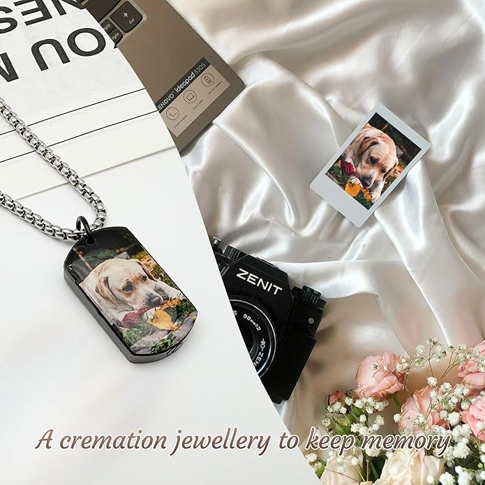Funnylife Personalized Pet Urn Necklaces for Dog Cat Ashes Custom Photo Text Stainless Steel Cremation Jewelry Pet Loss Memorial Gift