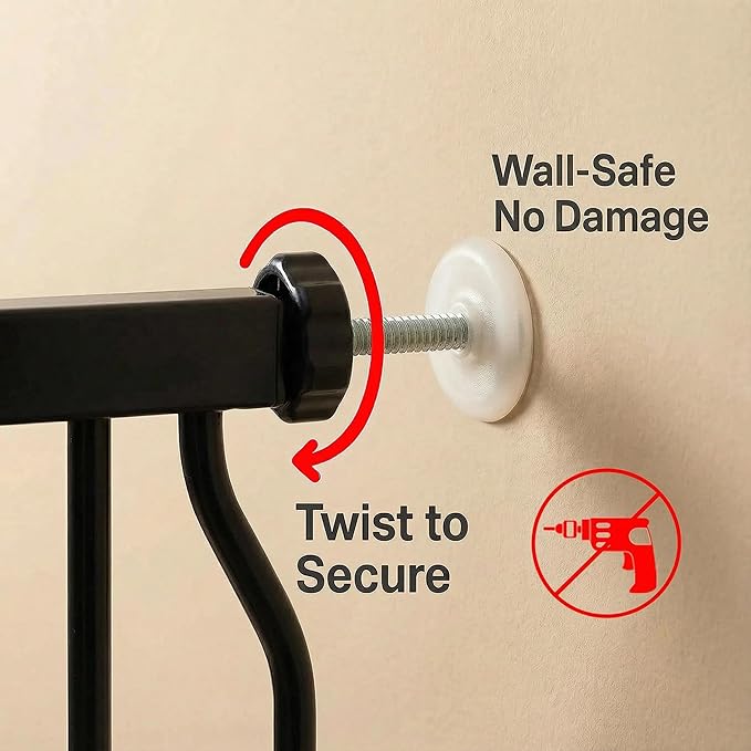 Wide Baby Gate 67-71.5 Inch Heavy Duty Steel Safety for Stairs, Pressure-Mounted Indoor Dog, No Drilling, Modern Home Design, Black