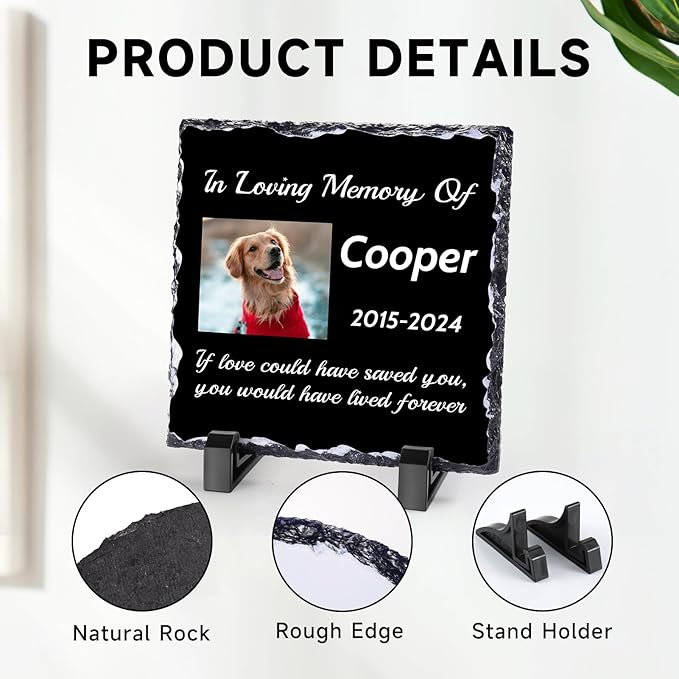 Pet Memorial Stones for Dogs, Dog Memorial Stone Outdoor, Pet Headstones for Dogs, Memorial Gifts for Loss of Dog, Custom Stone Picture Frame Plaque with Name/Text