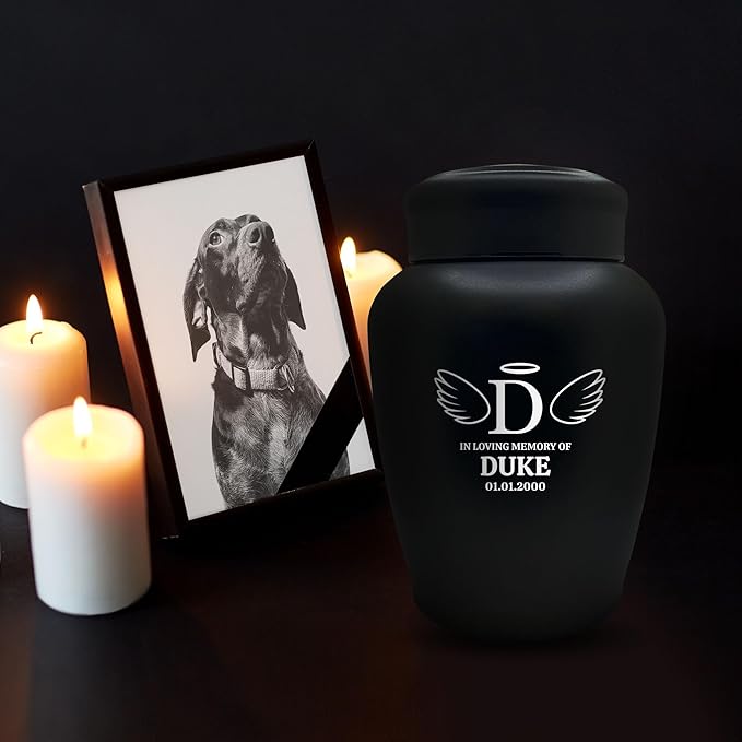 Personalized Custom Dog Urn Engraved Dog Name and Date - Stainless Steel Large Cremation urns for Dogs Ashes with Airtight Closure | up to 150 lbs Capacity | Labrador Silhouette