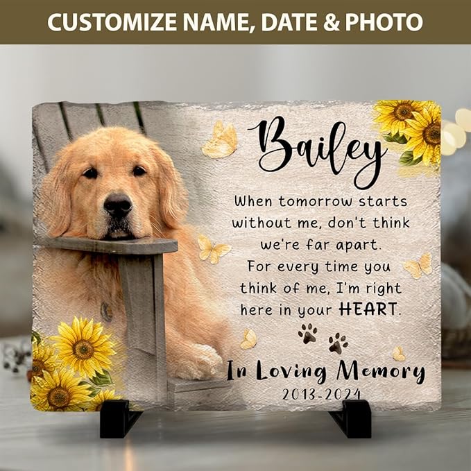 Sympathy Gifts for Loss of Loved Ones, Pets, Dogs, Cats - Custom Dog Bereavement Gift for Pet Lover with Picture - Dog Memorial Stones Garden Decor - Waterproof Markers in Loving Memory