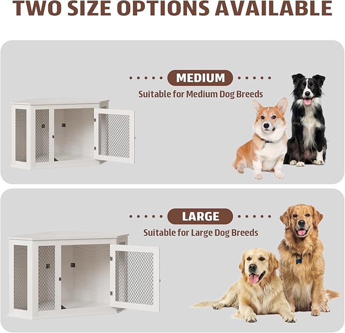 PUKAMI 52 inch Corner Dog Crate Furniture,Wooden Dog Kennel Furniture with Mesh,Decorative Wood Dog House for Small/Medium/Large Dog,Perfect for Indoor Limited Room