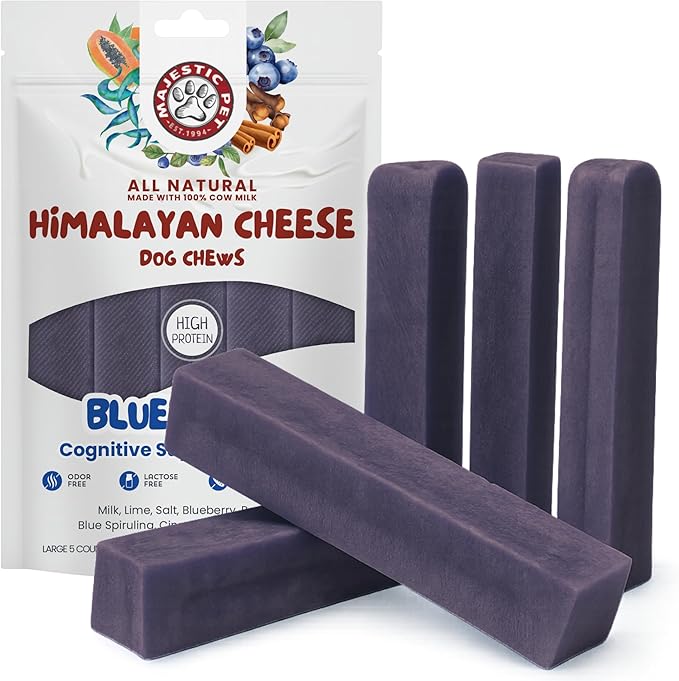 Majestic Pet Himalayan All-Natural Cheese Dog Chews - Long Lasting Dental Chew for Dogs - Healthy Pet Treats with Beneficial Ingredients (Cognitive Support & Vitality, Large, 5 Pack)