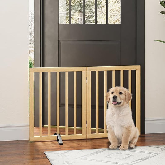 Dog Gate, Bamboo Freestanding Dog Gates for Doorways, Foldable Dog Gate Indoor, Pet Gates for Doorways Bedroom 2 Panels (Natural)