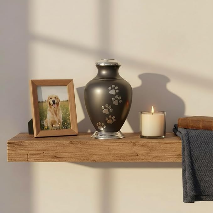 Kennedy Classic Series Pet Urn for Dogs, Handmade Brass Memorial Cremation Urn (Medium - Pets up to 65 lbs, Pewter)