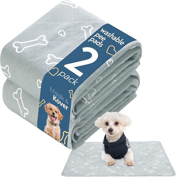 Washable Pee Pads for Dogs, 2 Pack Reusable Puppy Pads, Super Absorbent & Waterproof Training Mats for Potty, Crate, Kennel, Playpen, Bed & Sofa, Anti-Slip Wee Pee Pads for Dogs,18" x 24"