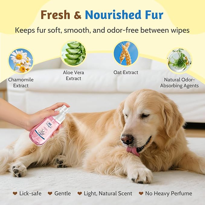 Cleansing & Deodorizing Pet Glove Wipes for Dogs & Cats with Pet Deodorizing Spray, Hypoallergenic & Nourishing Rinse-Free Mitts, Thick Design for Home Spa Care, 20pcs