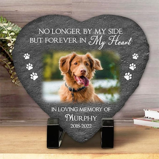Wrappiness Pet Memorial Stone - Angels Sometimes Have Paws, Personalized Dog Memorial Gifts, Remembrance Condolence Bereavement Gifts for Loss of Pet Custom Photo (Heart 03, Stone with Stand)