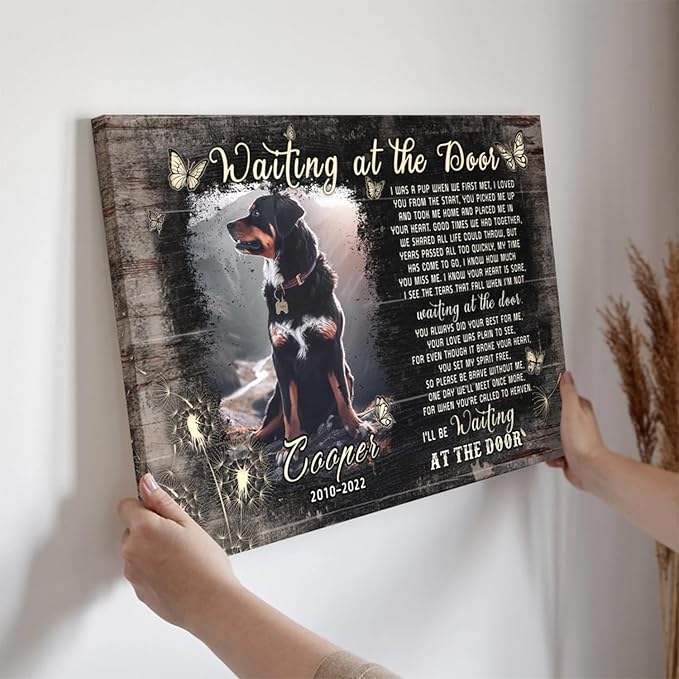 Dem Canvas Personalized Photo Canvas Prints, Dog Loss Canvas, Waiting At The Door, Pet Memorial Gifts, Dog Death Sympathy Gifts, Cat Memorial Print (18x12)