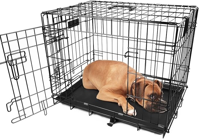 【Medium 30 INCH】 iMounTEK Folding Metal Pet Dog Puppy Cat Cage Crate Kennel W/Tray. 2 Doors Wire Cage for Training, Removable & Washable Pan Tray [Rust Resistant] Quick Assembly!