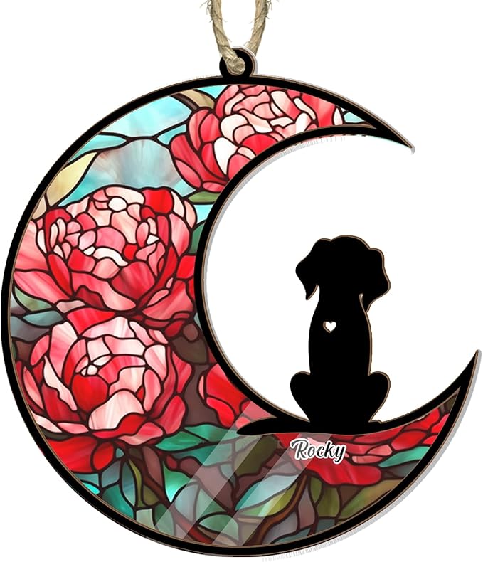 Personalized Dog Memorial Suncatcher/Ornament - Custom Name Dogs Loss Memorial Christmas 2023 Ornament, Stained Glass Light Catcher Dog Sympathy Gift, Pet Remembrance Keepsake Memory Windows Hangings