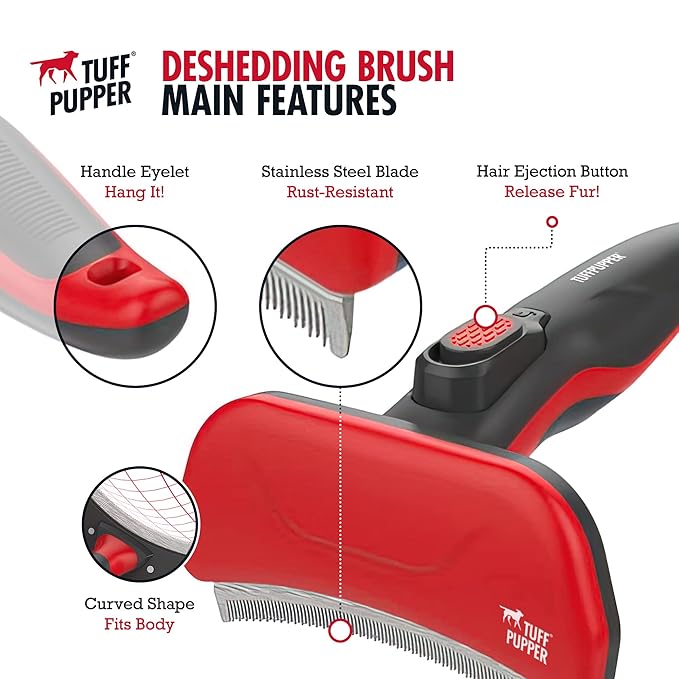 Tuff Pupper Self Cleaning Slicker Brush For Dogs & Cats | One Button Auto Clean | Ultimate Pet Brush for Removing Loose Fur | Reduces Shedding by up to 95% | Deshedding Tool for Poodles & Curly Hair