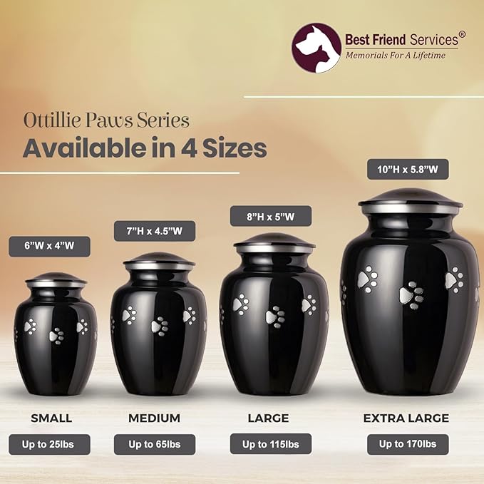 Ottillie Paws Legacy Series Pet Urn for Dogs, Handmade Aluminum Memorial Cremation Urn (X-Large - Pets up to 170 lbs, Ebony, Horizontal Pewter Paws, XL - Pets up to)