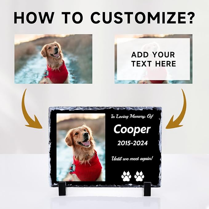 Pet Memorial Stones for Dogs, Dog Memorial Stone Outdoor, Pet Headstones for Dogs, Memorial Gifts for Loss of Dog, Custom Stone Picture Frame Plaque with Name/Text