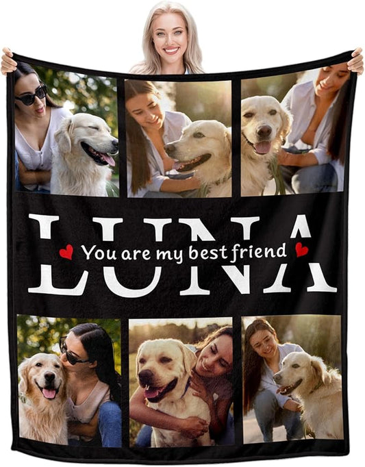 Personalized Pet Memorial Gifts, Custom Throw Blanket with Pet Photo & Name, Customized Pet Memorial Gifts for Loss of Dog Cat, Puppy Bereavement/Passing Away Gifts, Remembrance Gift for Dog Mom Dad