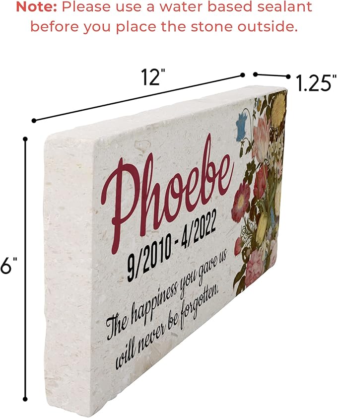 Personalized Pet Memorial Stone, 6x12 Custom Limestone Pet Grave Markers as Keepsake or Pet Remembrance, Thoughtful Pet Loss Gifts for Bereaved Pet Owners, Personalized Memorial Gifts (Phoebe)