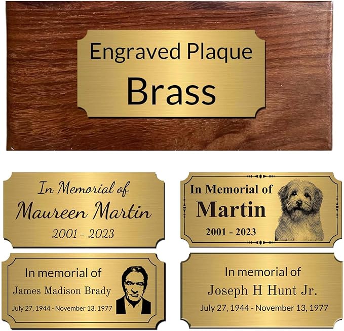 Engraved Pet Memorial Plaques with Photo for Urn, Custom Brass Plaque 3x1/3x1.5/4x2
