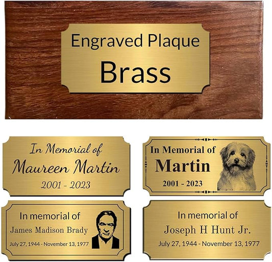 Engraved Pet Memorial Plaques with Photo for Urn, Custom Brass Plaque 3x1/3x1.5/4x2