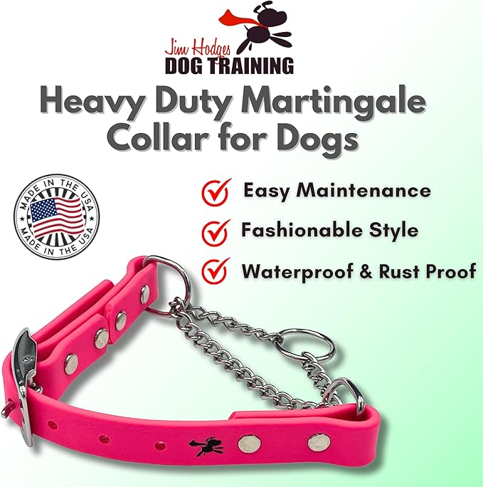 Martingale Collar for Dogs, Biothane, Stainless Steel Hardware, No Pull, Made in The USA, Professional Grade, Large, Pink
