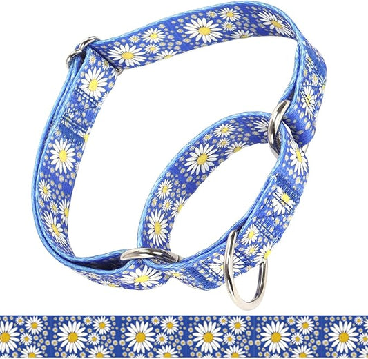 Martingale Collar for Medium Dogs, Girl Dog Collar with Daisy Flowers, Heavy Duty No Pull Dog Collar Floral Design Dog Training Collar, Perfect for Training, Walking, Hunting (Dark Blue, M)