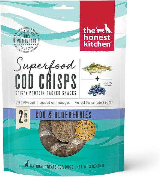 The Honest Kitchen Human Grade Dog Treats Superfood Cod Crisps: Cod & Blueberry, 3 oz