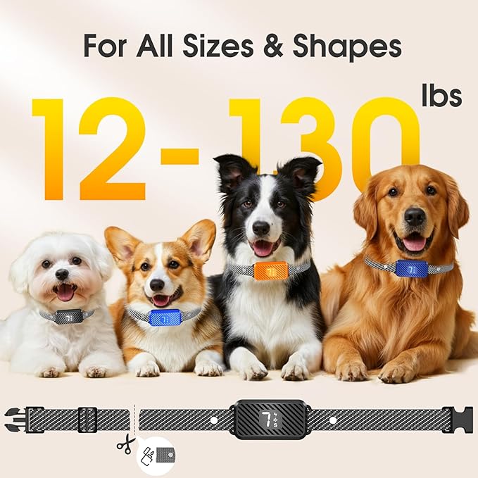 Dog Bark Collar for Large Medium Small Dogs, Effective No-Bark Collar, Smart Barking Collar, Rechargeable Bark Collar with 7 Sensitivity, 3 Modes, Waterproof, Light Black