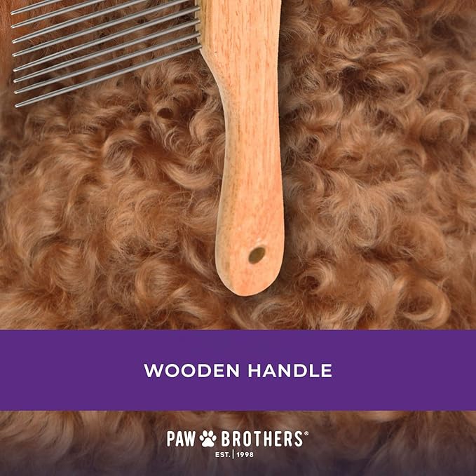 Paw Brothers Grooming Tool and Nature's Specialties Conditioning Spray Bundle - Poodle Comb, Extra Long Teeth, Wooden Handle - Quicker Slicker Detangling and Conditioning Spray, Ready to Use, 16 oz