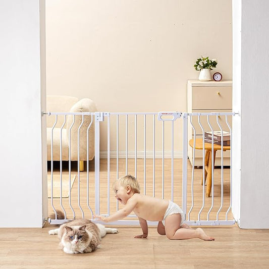 VEVOR 29.5-53" Extra Wide Safety Gate for Stairs, Auto Close Dog Gate for The House, Easy Install Pressure Mounted Pet Gates for Doorways, Easy Walk Thru Wide Safety Gate for Dog, White