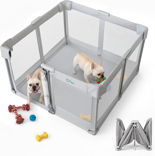 FXW SnapFold Dog Playpen with Dual Doors, Foldable & Portable Indoor Pen, 49 x 49 x 27 inch Spacious Play/Sleeping Area/Potty Training for Puppy & Small Dog, Gray