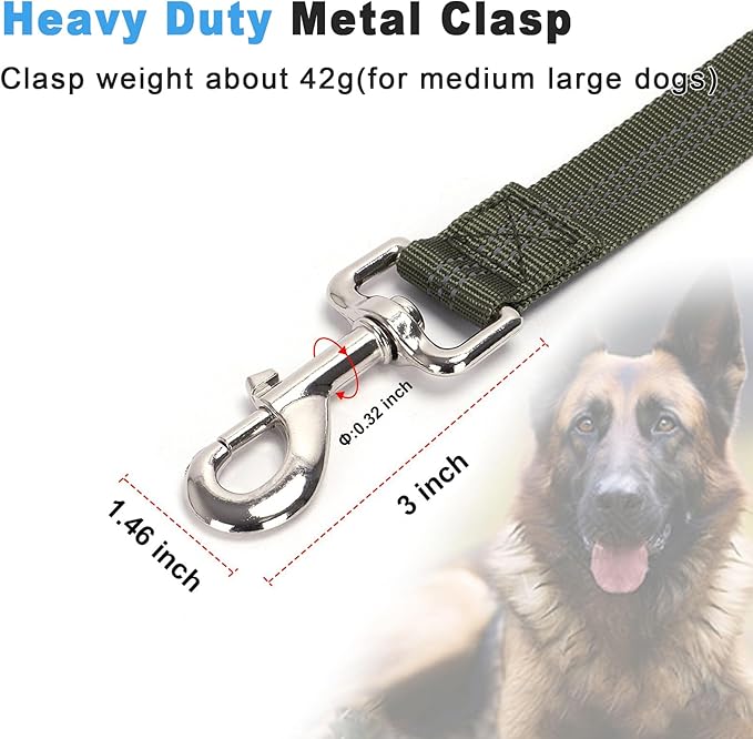 5FT Double Handle Tactical Dog Leash with Shock Absorption, Reflective Heavy Duty Bungee Dog Leash for Medium Large Pull Dogs Walking Training, Army Green