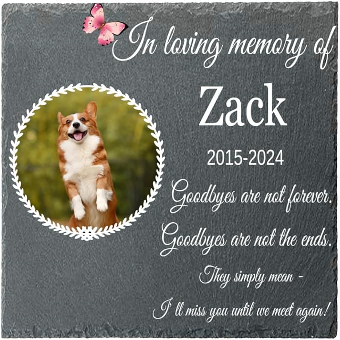 Dog Memorial Garden Stones for Outdoors, Pet Memorial Square Stone, Goodbyes are Not Forever, Pet Grave Marker Headstone, Personalized Pet Memorial Gift, Loss of Dog Cat Sympathy Gift