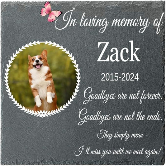 Dog Memorial Garden Stones for Outdoors, Pet Memorial Square Stone, Goodbyes are Not Forever, Pet Grave Marker Headstone, Personalized Pet Memorial Gift, Loss of Dog Cat Sympathy Gift