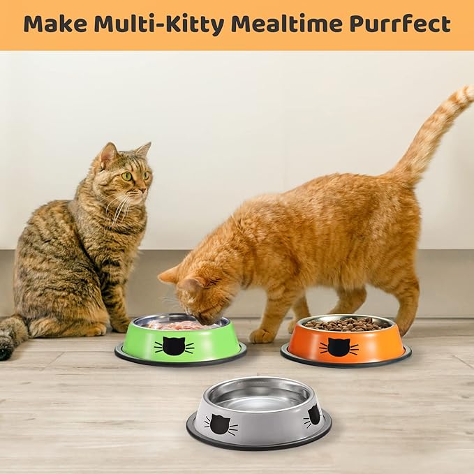 Legendog 3PCS Pet Bowl Stainless Steel Non-Skid Base Dog Bowl Cat Bowl with 2 Food Scoop (Multicolor)
