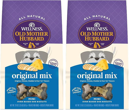 Old Mother Hubbard Wellness Original Mix Dog Biscuits,Natural,Training Treats,Four Flavors,Mini Size,(20 Ounce Bag),(Pack of 2)