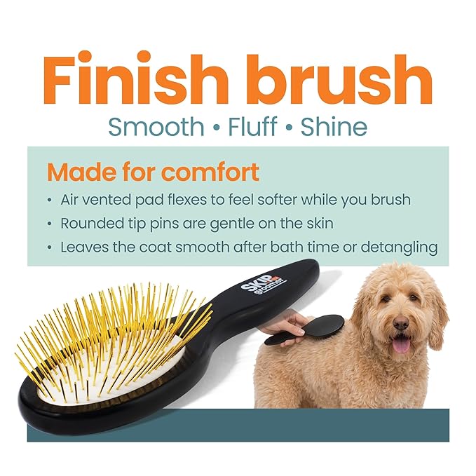 Pin Brush for Dogs, Gentle Dog Brush for Long Haired Dogs – Routine Essential for Goldendoodles, Poodles & Doodles, No-Scratch Rounded Pins for Sensitive Skin, Flexible Cushion Base – Skip the Groomer