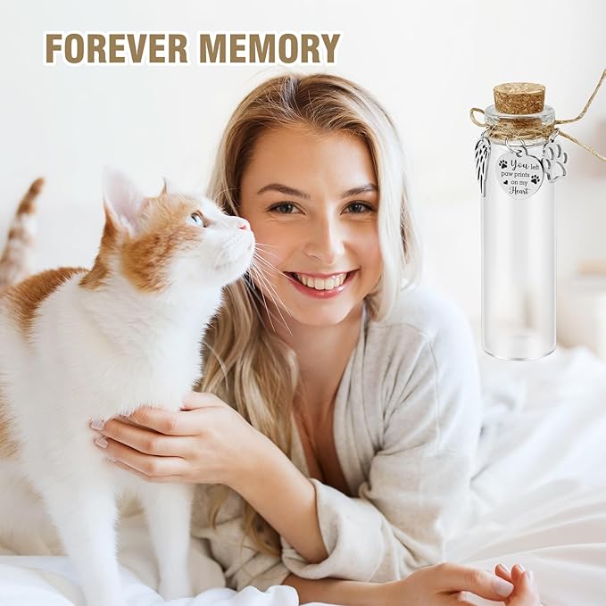 Pet Hair Memorial Glass Bottle,Vial for Ashes Or Hair Dog Or Cat Keepsake Pet Loss Memory Sympathy Gift (1pcs Glass Bottle)