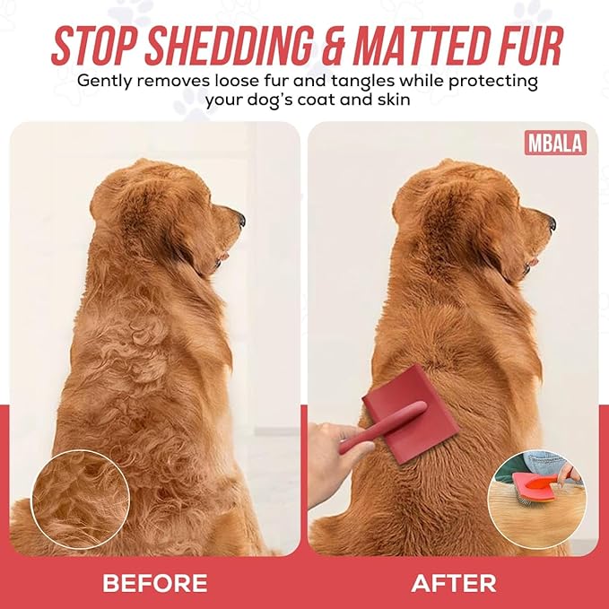 Mbala Curved Slicker Brush for Dogs – Professional Dog Brush for Shedding & Grooming, 30% More Pins, Ideal for Goldendoodles, Poodles & Long-Haired Dogs, Detangling & Deshedding, Large Coral