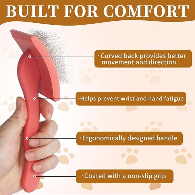 Pet Slicker Brush for Dogs - Easy Grooming, Fluffing & Detangling for Long-Haired & Curly Breeds (Goldendoodles, Labradoodles), Ergonomic Solid Wood Handle, Large Size
