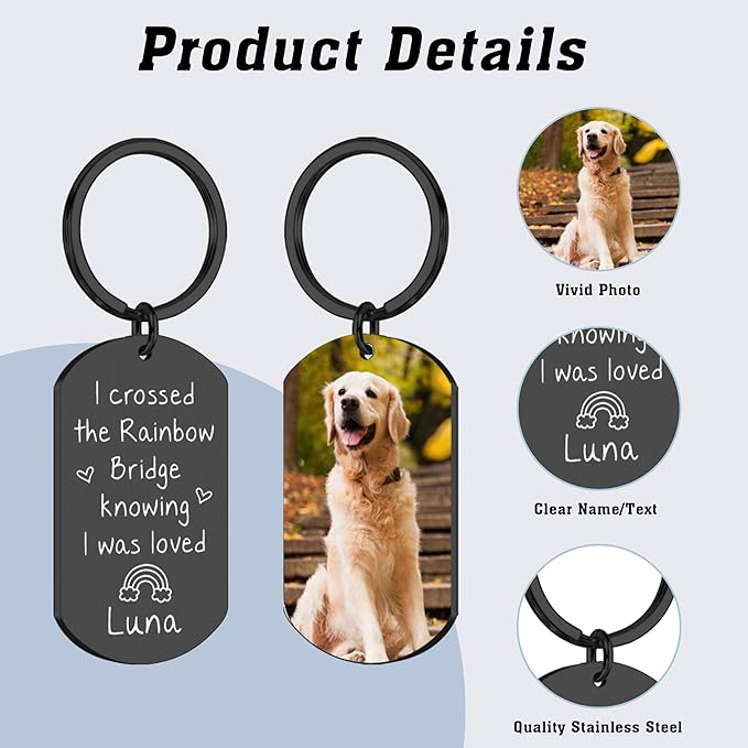 Custom Pet Photo Keychain - Personalized Memorial Keychain with Photo Name for Pet Loss Remembrance Dog Memory Sympathy Gifts