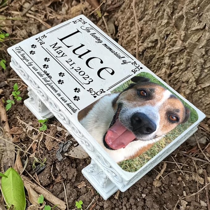 Personalized Memorial Bench for Pet Human, Custom Pet Memorial Stone with Colorful Photo, Pet Grave Marker Dog Headstone Cat Tombstone, Loss of Pet Gifts, Memorial Garden Plaque