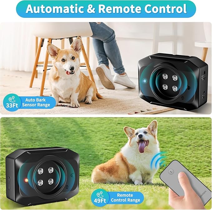 Anti Barking Device for Dogs - Ultrasonic Dog Bark Deterrent with Remote Control - 3 Modes Bark Control Device - Long Range 50FT Rechargeable Waterproof & Humane Barking Silencer for Indoor Outdoor