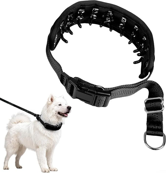 Lightweight Prong Collar for Dogs, Reflective No Pull Dog Collar | Adjustable Size Dog Pinch, Breathable Woven Fabric Air Grid Technology, Martingale Collar for Dogs Training(Black-XL)
