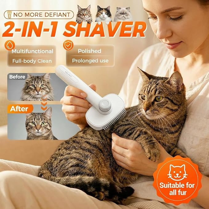 2026 New Pet Grooming Combo with Release Button, 2-in-1 Pet Self Detangling Grooming Comb with Adjustable Stainless Steel Metal Teeth, Easy to Remove Loose Undercoat Matted Fur & Tangles (3pcs)