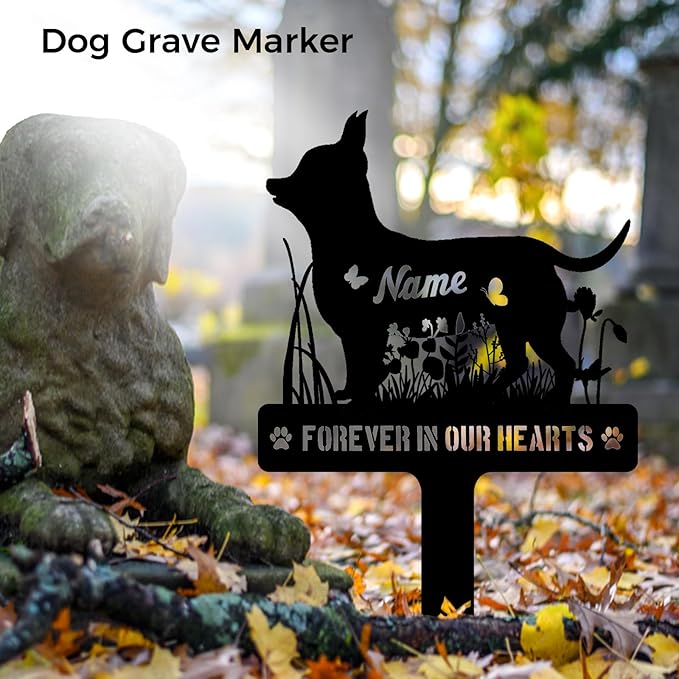 Custom Chihuahua Chi Dog Grave Marker, Personalized Dog Memorial Stake, Metal Pet Tombstone, Outdoor Sympathy Sign for Garden Yard Decor, Pet Loss Gift