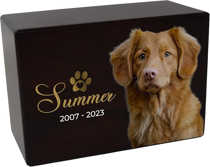 Custom Pet Keepsake Urns for Dogs, Wooden Box for Pet Ashes with Photo for Your Beloved Pets, Pet Cremation Urns as Sympathy Gifts for Pet Lovers - Small, 6" x 4" x 2.75" Pet Urns (Design 4)