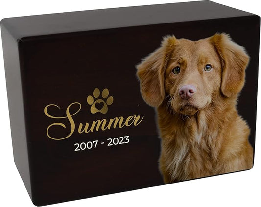 Custom Pet Keepsake Urns for Dogs, Wooden Box for Pet Ashes with Photo for Your Beloved Pets, Pet Cremation Urns as Sympathy Gifts for Pet Lovers - Small, 6" x 4" x 2.75" Pet Urns (Design 4)